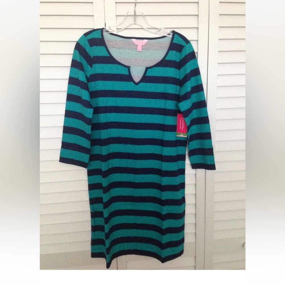 Lilly Pulitzer GRETCHEN 58601 Blue & Green Cotton Knit Dress Size Med New w/Tag